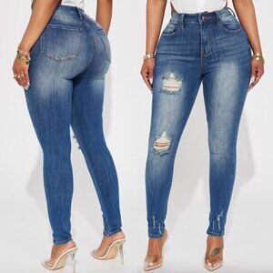 FASHION NOVA Dream Girl High Rise Skinny Jeans Medium Wash Ripped Distressed 11